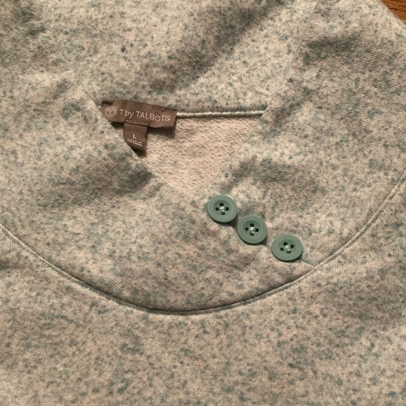 T by Talbots green on green speck button neckline sweater. - Picture 4 of 7